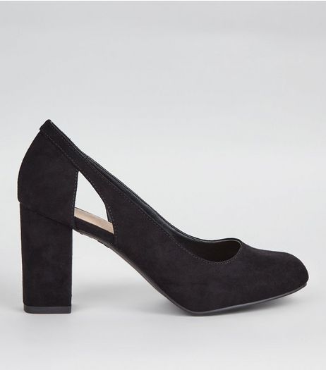 Wide Fit Black Comfort Cut Out Side Block Heels | New Look