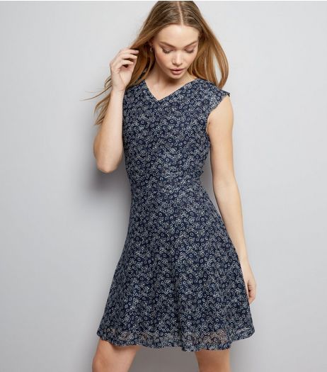 Mela Navy Ditsy Floral Print Sleeveless Dress | New Look