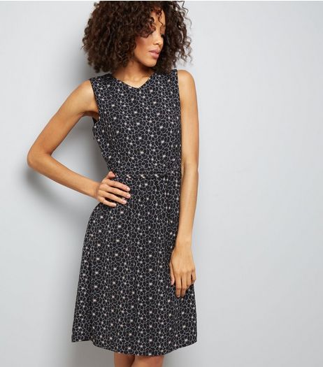 Mela Black Floral Tie Waist Mini Dress | New Look