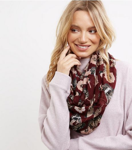 Burgundy Butterfly Print Snood | New Look