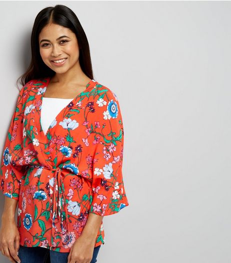 Petite Red Floral Print Kimono | New Look