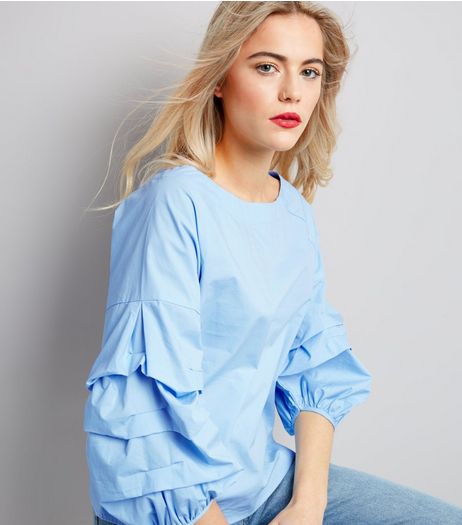 Blue Pleated Balloon Sleeve Top | New Look