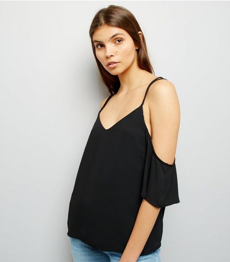 Black Cross Strap Back Cold Shoulder Top | New Look