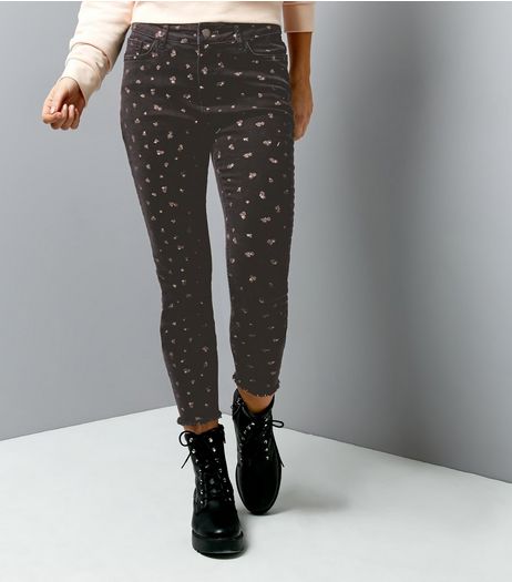 Black Floral Print Skinny Jenna Jeans | New Look