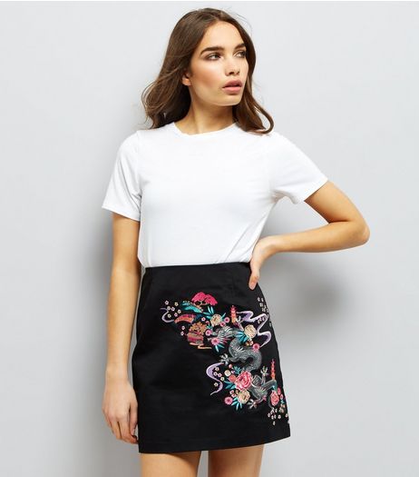 Black Dragon Embroidered Mini Skirt | New Look