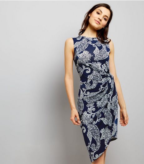 Mela Navy Paisley Print Ruched Side Sleeveless Dress | New Look
