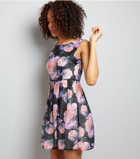 Mela Black Rose Print Mini Dress | New Look