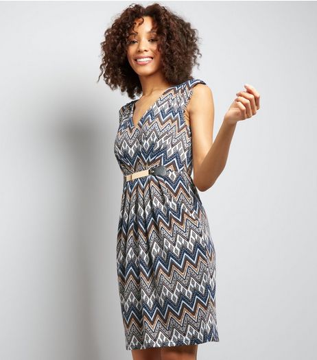 Mela Blue Zig Zag Bar Trim Mini Dress | New Look