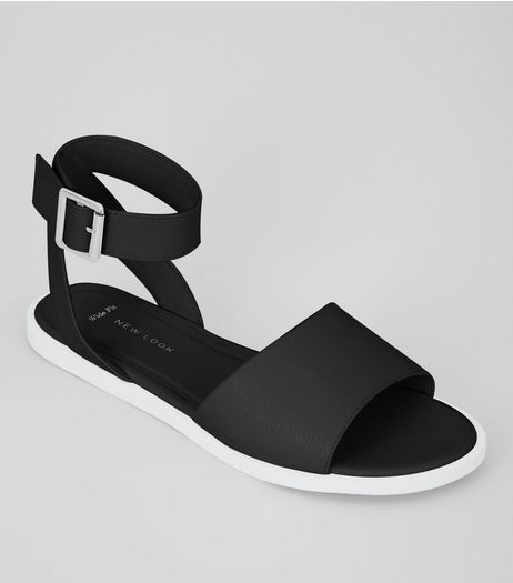 Wide Fit Black Contrast Sole Sandals | New Look
