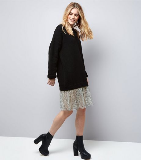 Black 2 In 1 Lace Hem Jumper Dress | New Look