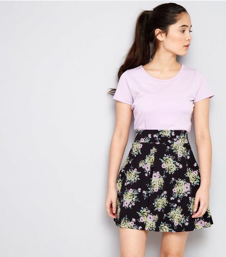 Teens Black floral Print Skater Skirt | New Look