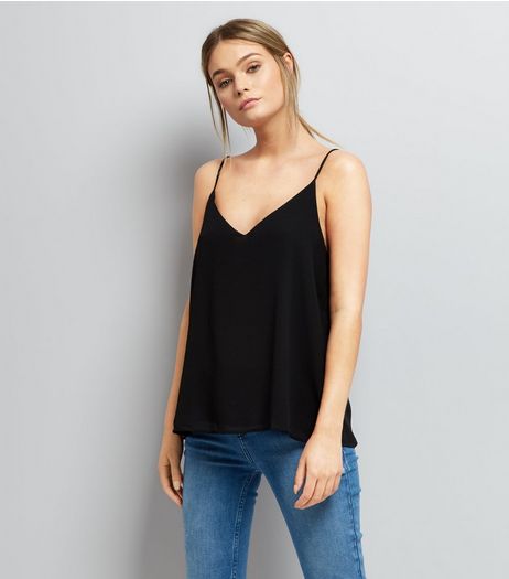 Tall Black Lace Up Back Cami | New Look
