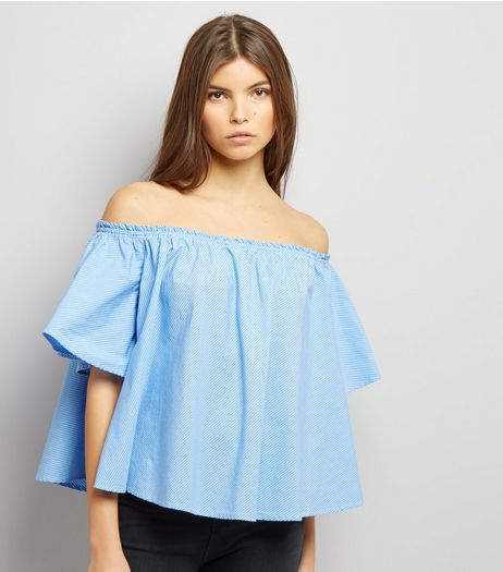 Blue Stripe Bardot Top | New Look