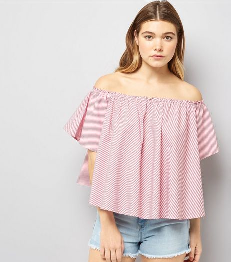 Pink Stripe Bardot Top | New Look