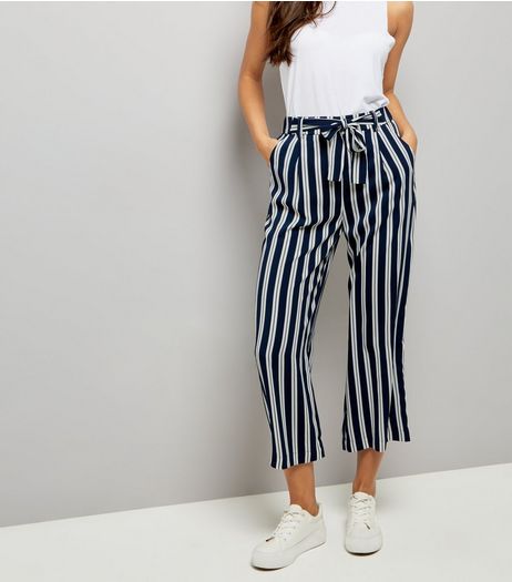 Tall Navy Stripe Tie Waist Culottes | New Look