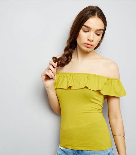 Yellow Frill Trim Bardot Neck Top | New Look
