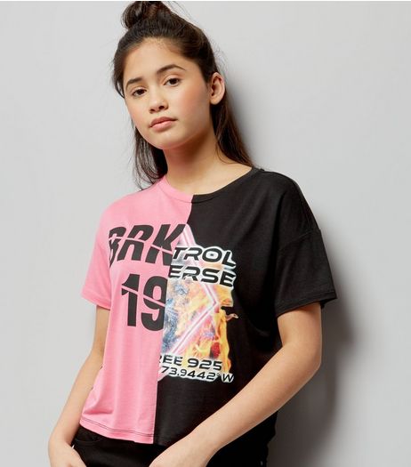 Teens Pink Spliced Cropped T-Shirt | New Look