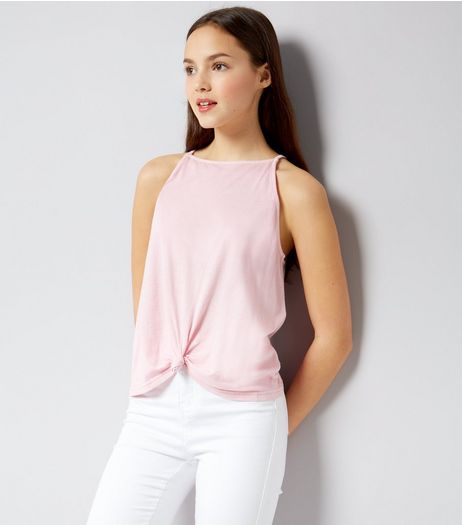 Teens Pink High Neck Knot Front Cami | New Look