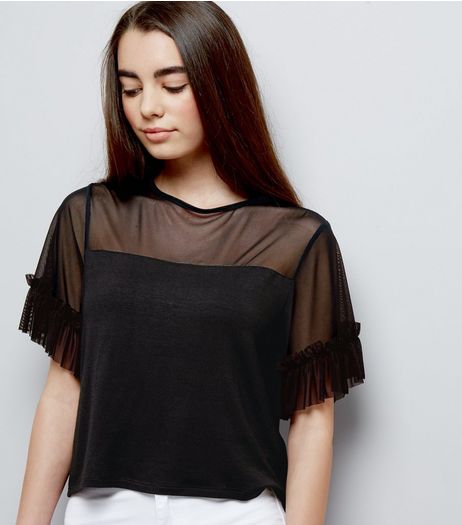 Teens Mesh Frill Trim Crop Top | New Look