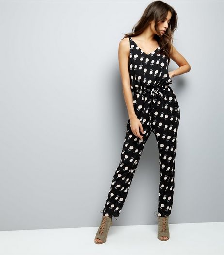 Mela Black Floral Print Sleevelesss Jumpsuit | New Look