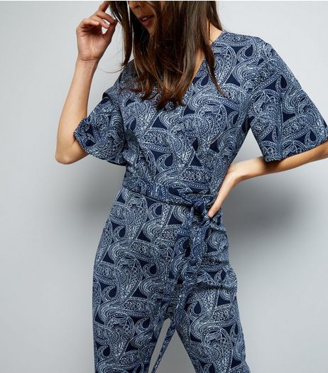 Mela Navy Paisley Short Sleeve Jumpsuit | New Look