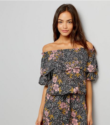 Blue Vanilla Black Paisley Print Bardot Neck Top | New Look