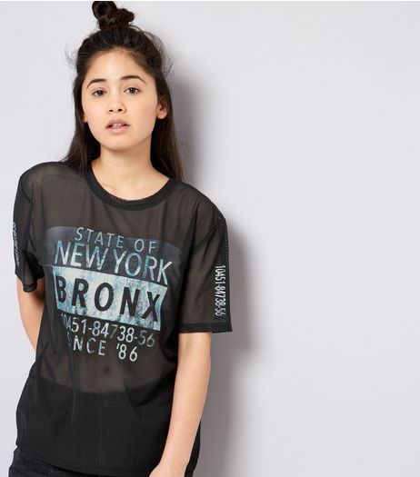Teens Black Mesh Marble Metallic Bronx Print T-Shirt | New Look