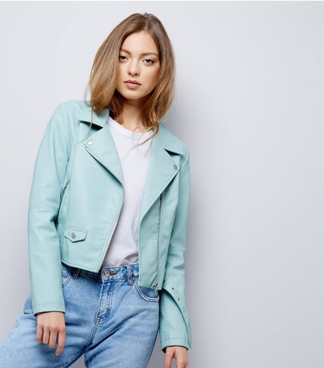 Mint Green Belted Leather-Look Jacket | New Look