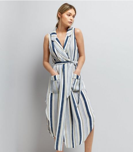 Mela White Stripe Wrap Front Dress | New Look