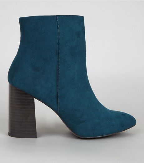 Blue Suedette Block Heel Boots | New Look