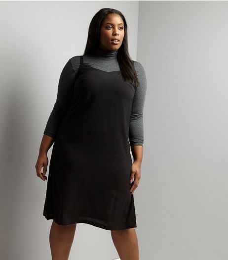 Curves Black Midi Slip Dress | New Look