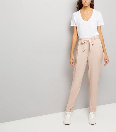 Mid Pink Tie Waist Trousers | New Look