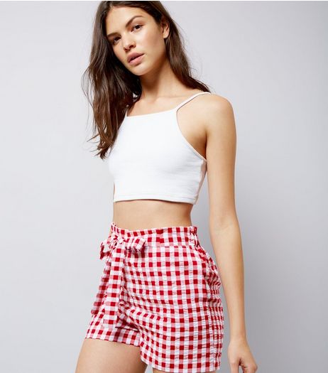 Red Gingham Tie Waist Shorts | New Look