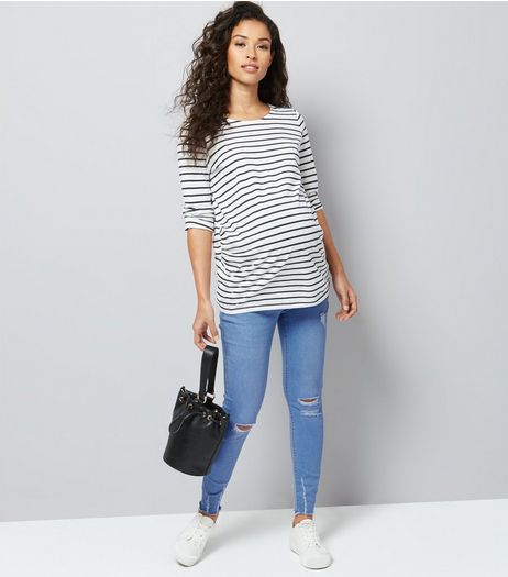 Maternity Blue Over Bump Ripped Skinny Jeans | New Look