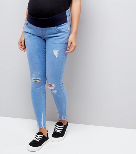 Maternity Blue Under Bump Ripped Skinny Jeans | New Look