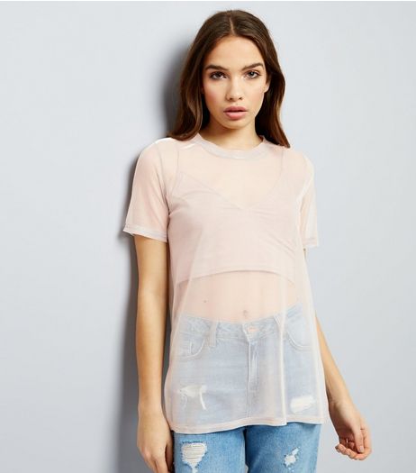 Mid Pink Sheer Metallic Boyfriend T-Shirt | New Look