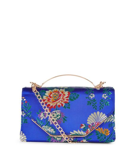 Blue Floral Jaquard Metal Handle Bag | New Look