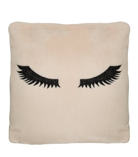 Cream Embroidered Eyelash Cushion | New Look