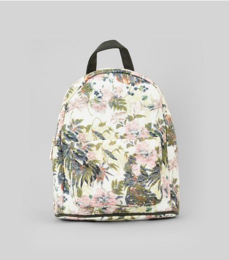 White Floral Printed Textured Mini Backpack | New Look