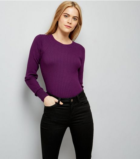 Dark Purple Ribbed Jumper | New Look