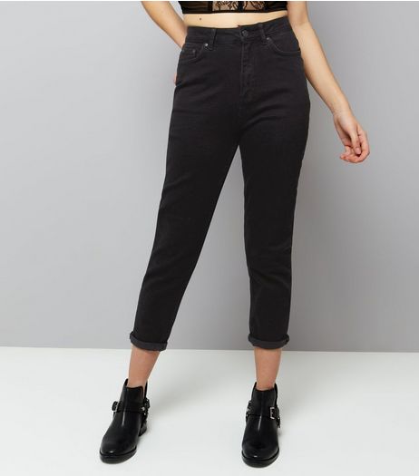 Black Turn Up Hem Tori Mom Jeans | New Look