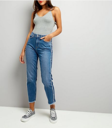 Blue Fray Trim Straight Leg Jeans | New Look