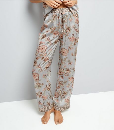 Mint Green Contrast Floral Satin Pyjama Bottoms | New Look