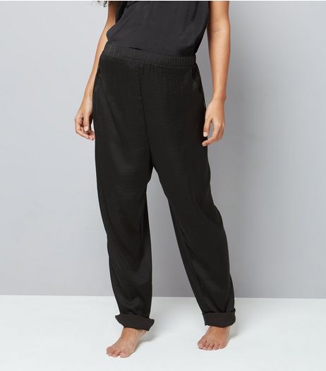 Maternity Black Satin Lace Trim Pyjama Bottoms | New Look