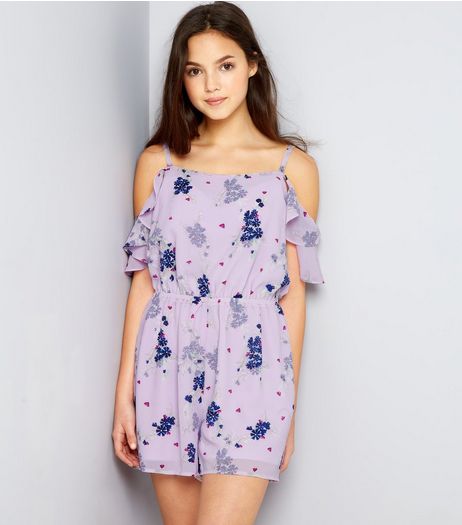 Teens Pink Ditsy Floral Frill Sleeve Playsuit | New Look