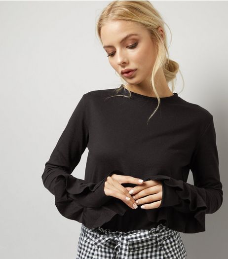 Daisy Street Black Frill Trim Sleeve Funnel Neck Top | New Look