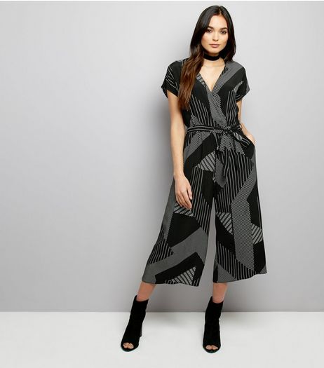 Black Contrast Stripe Culotte Jumpsuit | New Look