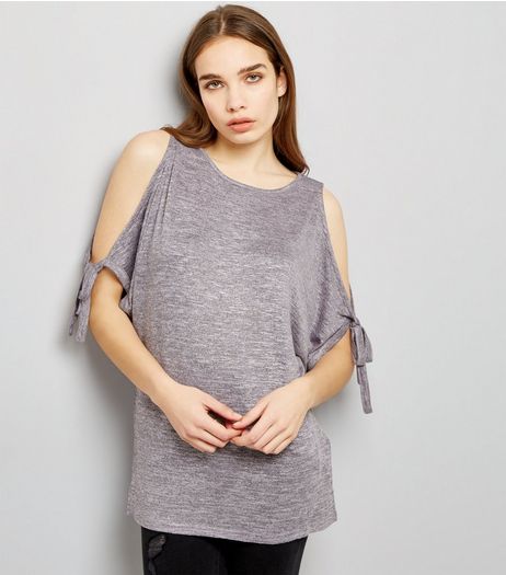 Light Purple Tie Sleeve Cold Shoulder Longline Top | New Look