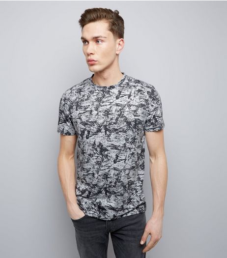 Navy Textured Print Crew Neck T-Shirt | New Look