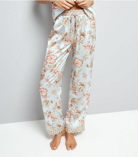 Tall Mint Green Contrast Floral Satin Pyjama Bottoms | New Look